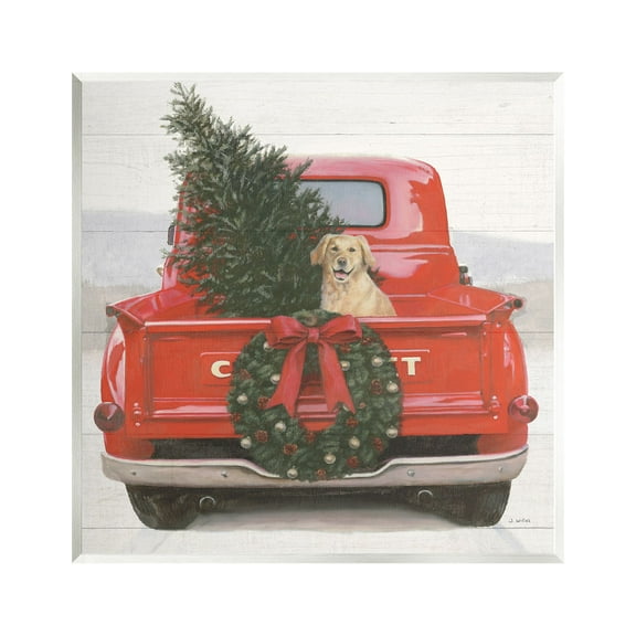 Stupell Industries Festive Dog in Truck Holiday Painting Unframed Art Print Wall Art, 12 x 12