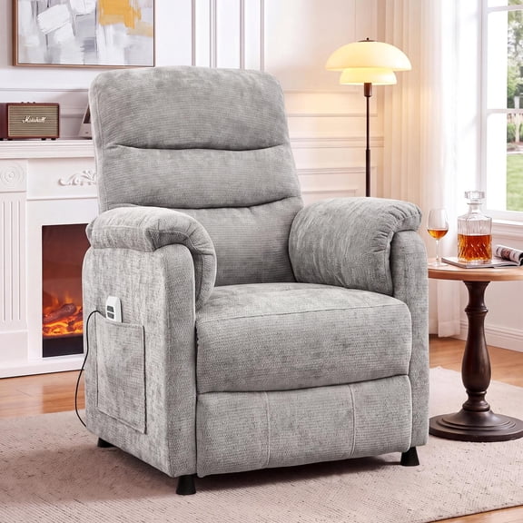 Dolonm Electric Power Recliner Chair with Side Pocket & Remote, Modern Chenille Nursery Recliner Chair for Living Room, Grey