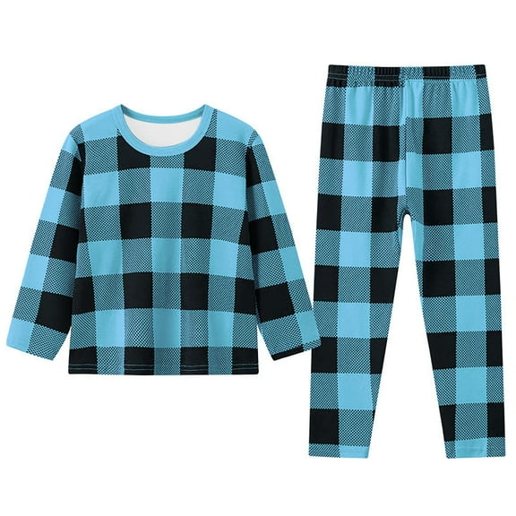 CAIVO Kids Baby Boys Girls Plaids Print 2 Piece Pajama Sets Winter O-Neck Long Sleeve T-Shirts Pants Set Loungewear