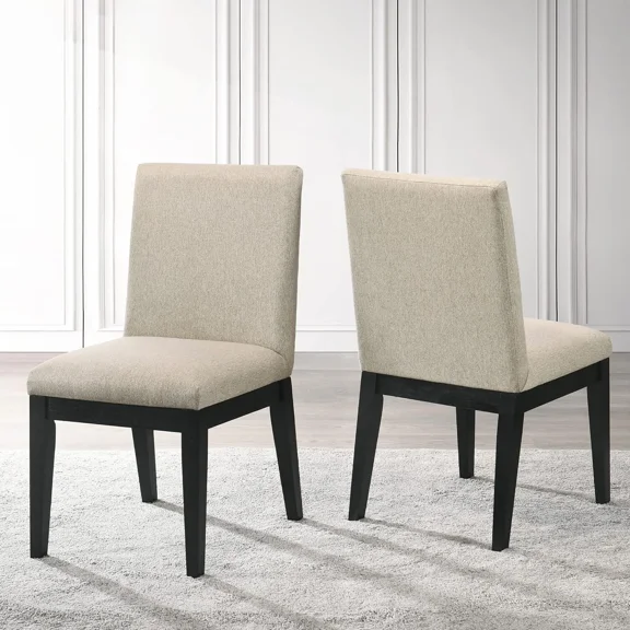 Contemporary Dining Chair Set of 6, Linen Upholstered Kitchen Side Chair, Beige/Black