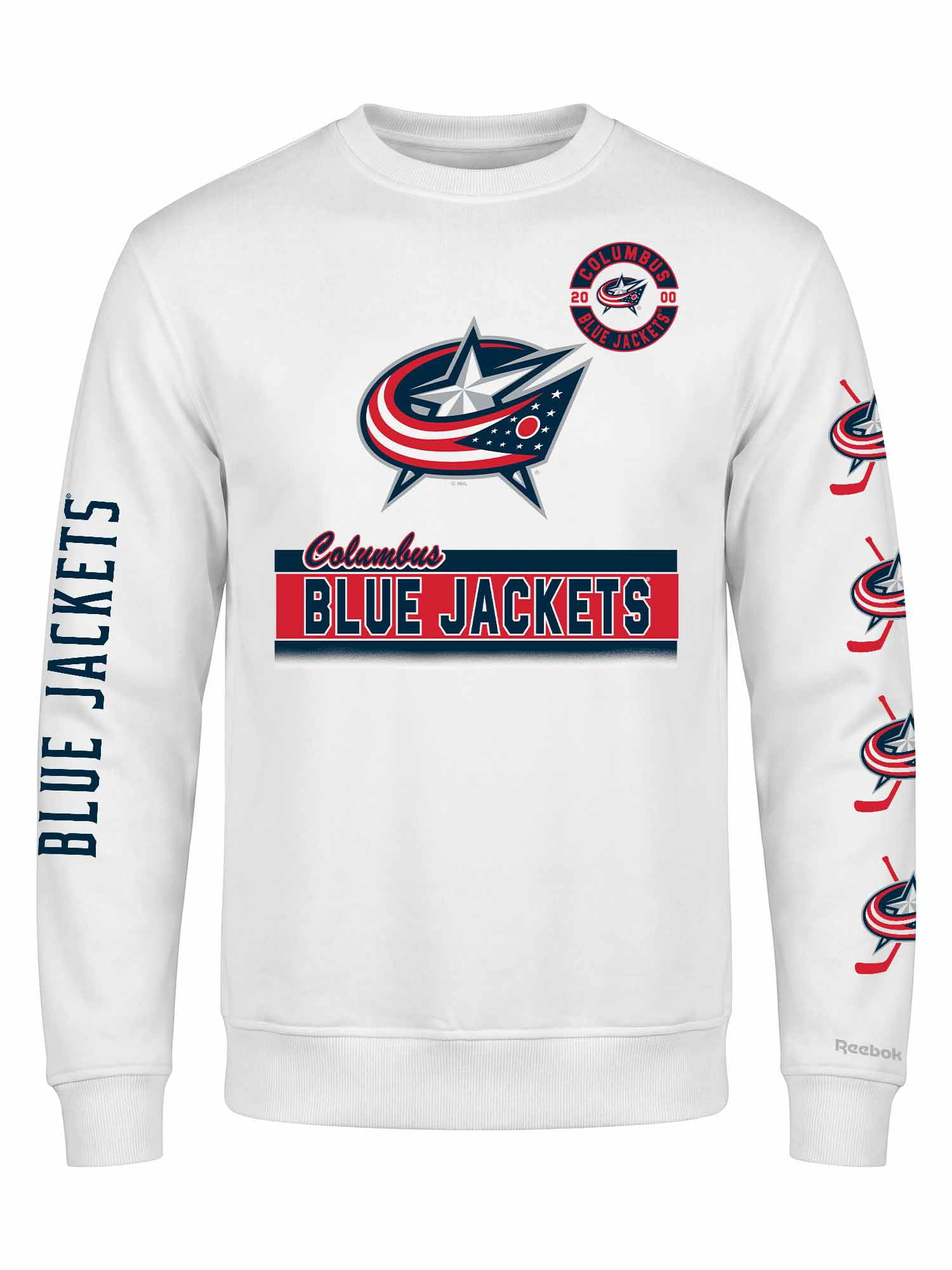 Columbus Blue Jackets Reebok Mens White Crew Sweatshirt