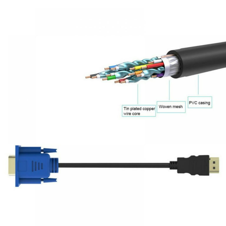 Cable adaptador HDMI a VGA de 6 pies/5.9 ft, chapado en oro, 1080P, HDMI  macho a VGA macho, cable convertidor de video activo para computadora