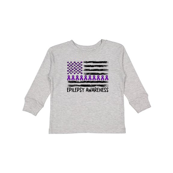 Inktastic Epilepsy Awareness Purple Ribbons and Flag Boys or Girls Long Sleeve Toddler T-Shirt