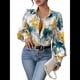 thumbnail image 3 of Camisas de Estilo Bohemio con Cuello en V, Botones y Mangas Largas con Estampado Floral para Mujer, para Otoño. Azul y Amarillo L, 3 of 10