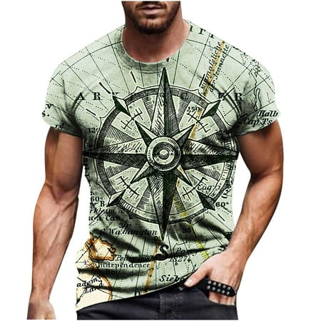 Lolmot Men Casual Round Neck 3D Digital Printing Pullover Fitness