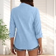 thumbnail image 4 of CFMIURAN Under $10 Womens Button Down Shirts, Linen Cotton Short Sleeve Button Up Top Spring Summer Casual Dressy V Neck Work Blouses (Sky Blue, M), 4 of 6