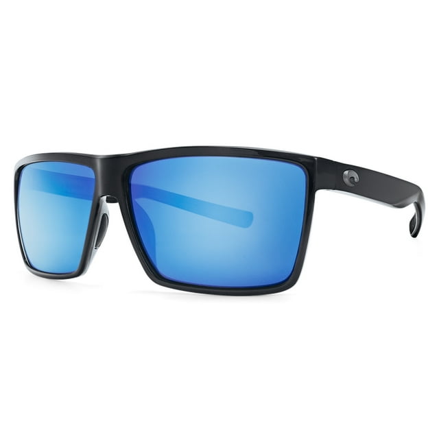 Costa Del Mar Men's Rincon Polarized Rectangular Sunglasses, Shiny Black/Grey Blue Mirrored Polarized-580G, 63 mm