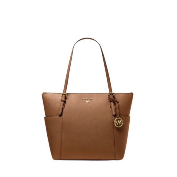 Michael Kors Women Jet Set Large Top-Zip Saffiano Leather Tote Shoulder Bag (Luggage)