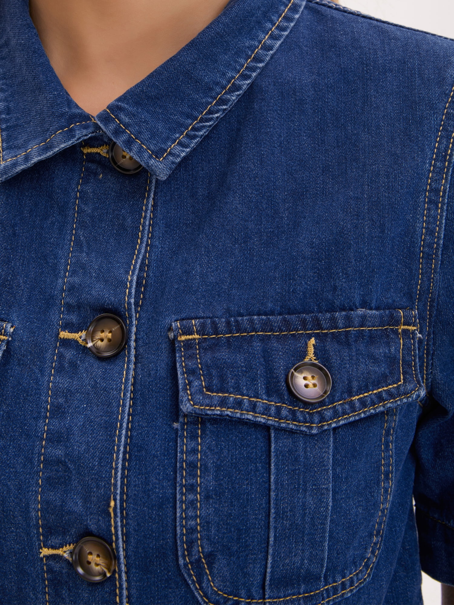 DARING DIVA Women's Button Down Casual Short Sleeve Denim Shirt With Pockets S Dark Blue