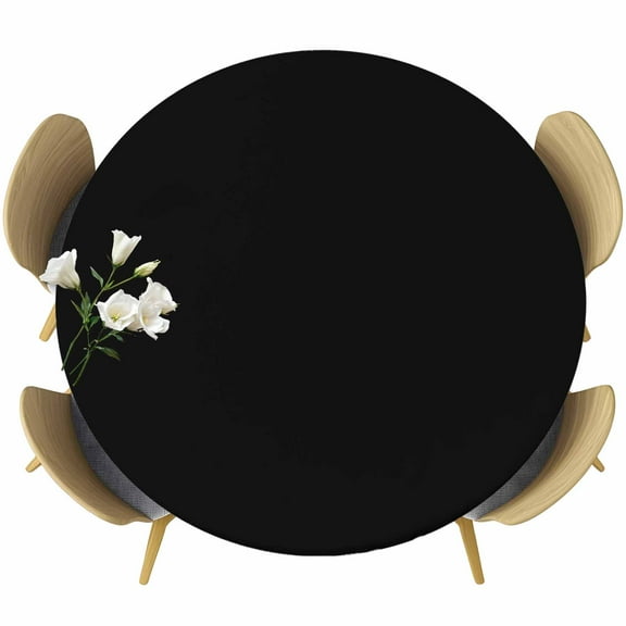 Black Table Cloth, Round Fitted Tablecloths with Elastic Edge, Pure Black Wipeable Waterproof Table Cover for Kitchen Wedding 36-44 Inches