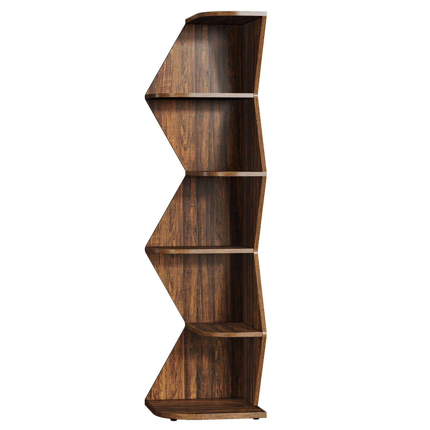 Demi Bonn 5-Level Corner Shelf, 71.5" Corner Bookcase with Open Storage, Expandable Bookshelf for Living Room, Brown