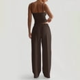 thumbnail image 4 of Women's Ribbed Tank Top and Oversized Wide Leg Pants Set, Soft Casual Loungewear Two Piece Outfit with Drawstring Waist, Relaxed Lazy Style Home Wear Suit for Daily Lounge and Casual Wear Khaki, 4 of 7