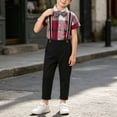 thumbnail image 2 of SERTGUTR Boys' Outfit Set Plaid Button Down Shirt Bow Tie Adjustable Suspenders Trousers Rolled Cuffs Long Sleeve Formal Wedding Party School Everyday Wear, 2 of 7