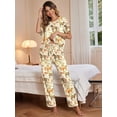 thumbnail image 4 of Ekouaer Womens Satin Silky Pajama Set Short Sleeve Shirt with Long Pajama Pant Set Soft PJ Loungewear, 4 of 6