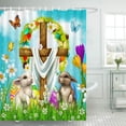 thumbnail image 2 of 72" x 72" Easter Shower Curtain He is Risen The Cross On Spring Easter Bathroom Set Easter Cute Bunny Home Bath Bathtub Decor Durable Fabric Machine Washable with 12 Hooks, 2 of 5