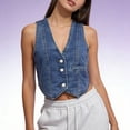 thumbnail image 4 of Plus Size Tank Tops for Women Washed Button Down Cropped Denim Vest Tops Summer Tops, 4 of 8