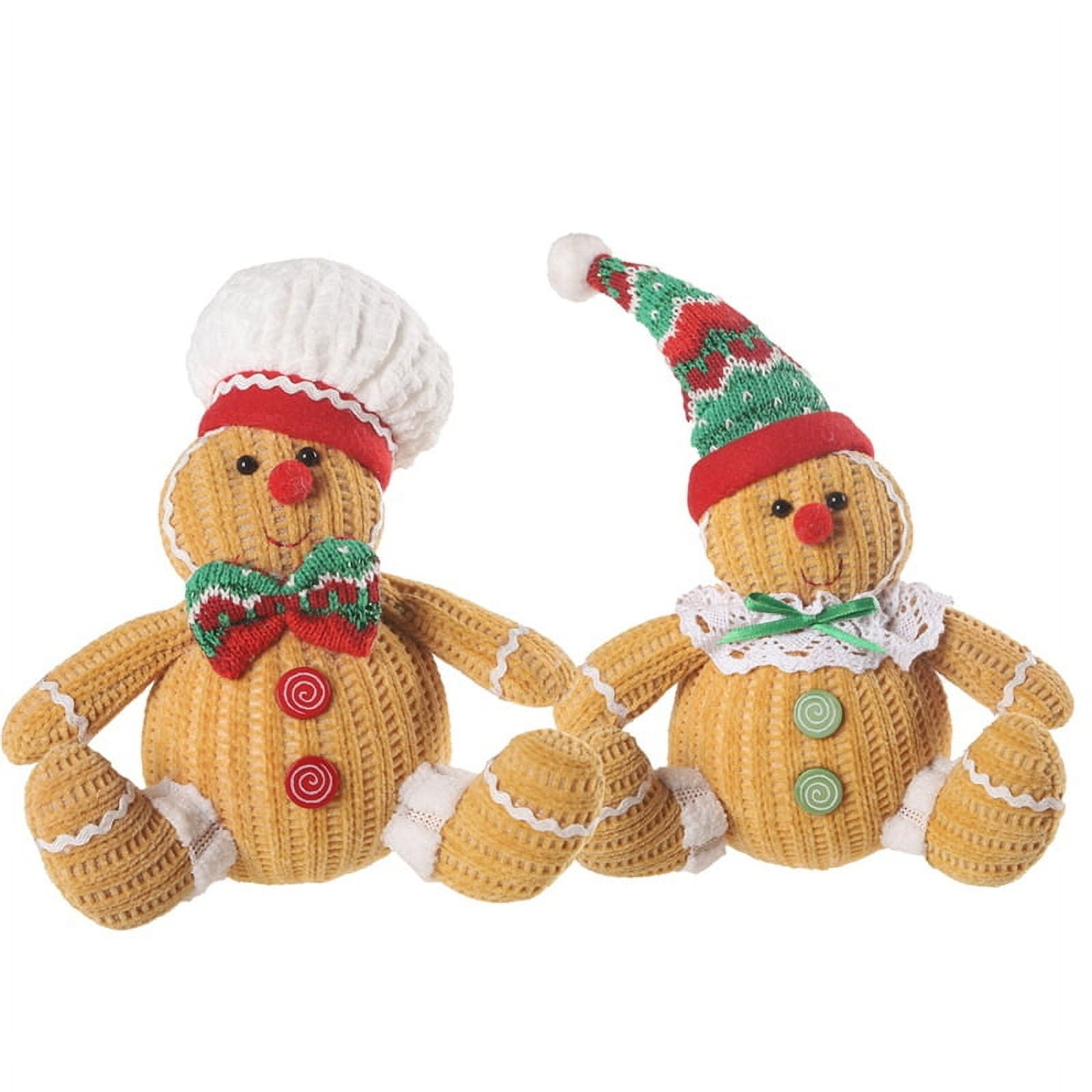 2PCS Christmas Gingerbread Man Doll Gingerbread Figures with Chef Hat Bowknot Christmas Ornament Doll Tab
