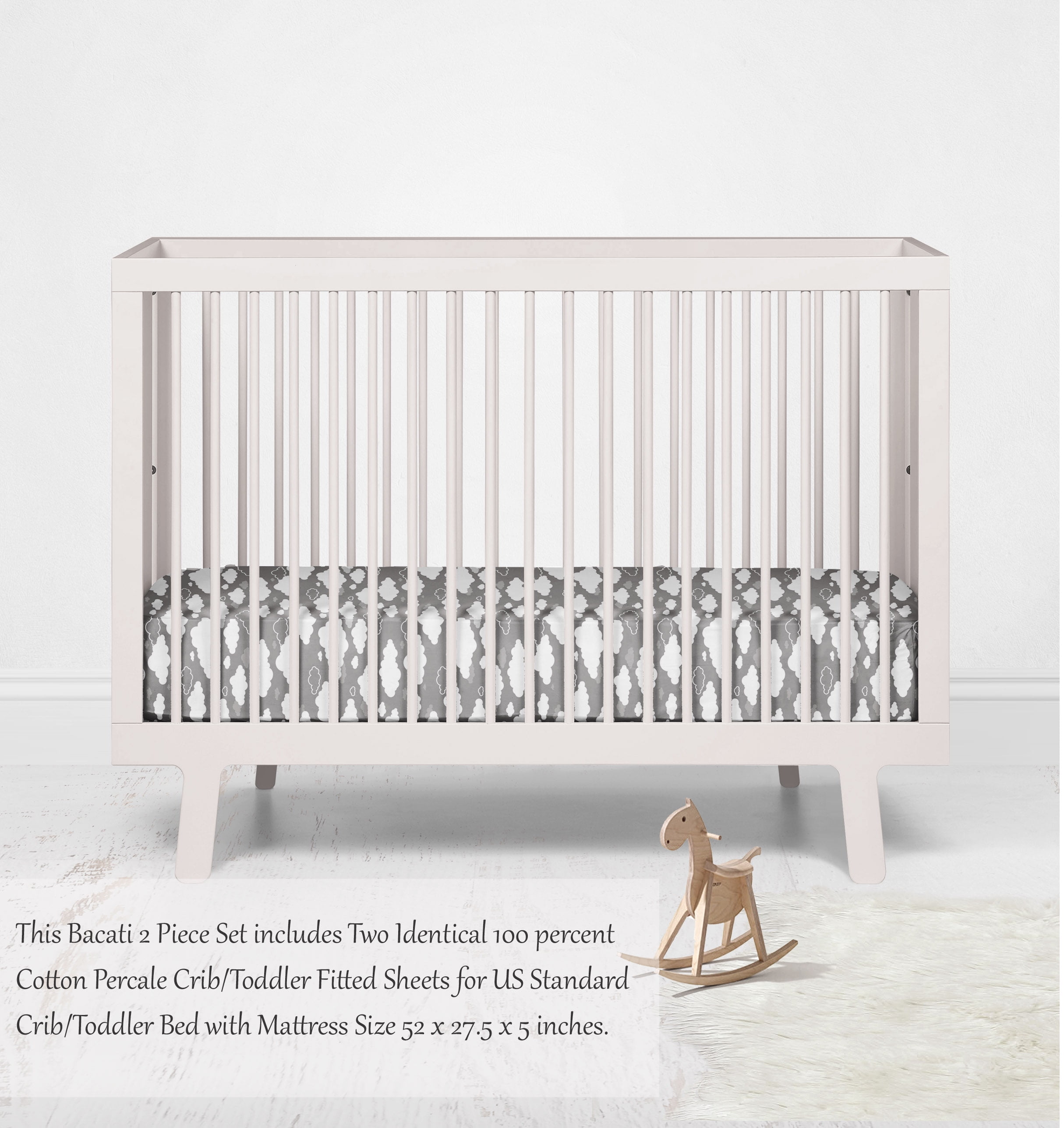 Bacati - Clouds in the City White/Grey Clouds Crib/Toddler Fitted Sheet