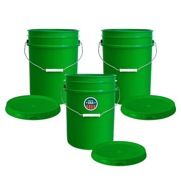 ePackageSupply 5 Gallon Bucket - Food Grade Bucket with Airtight Gasketed Tear Strip Lid, BPA-Free, Heavy-Duty 90 Mil HDPE Plastic Pail, Bulk Storage, Durable Container, Made in USA - Green, 3 Packs