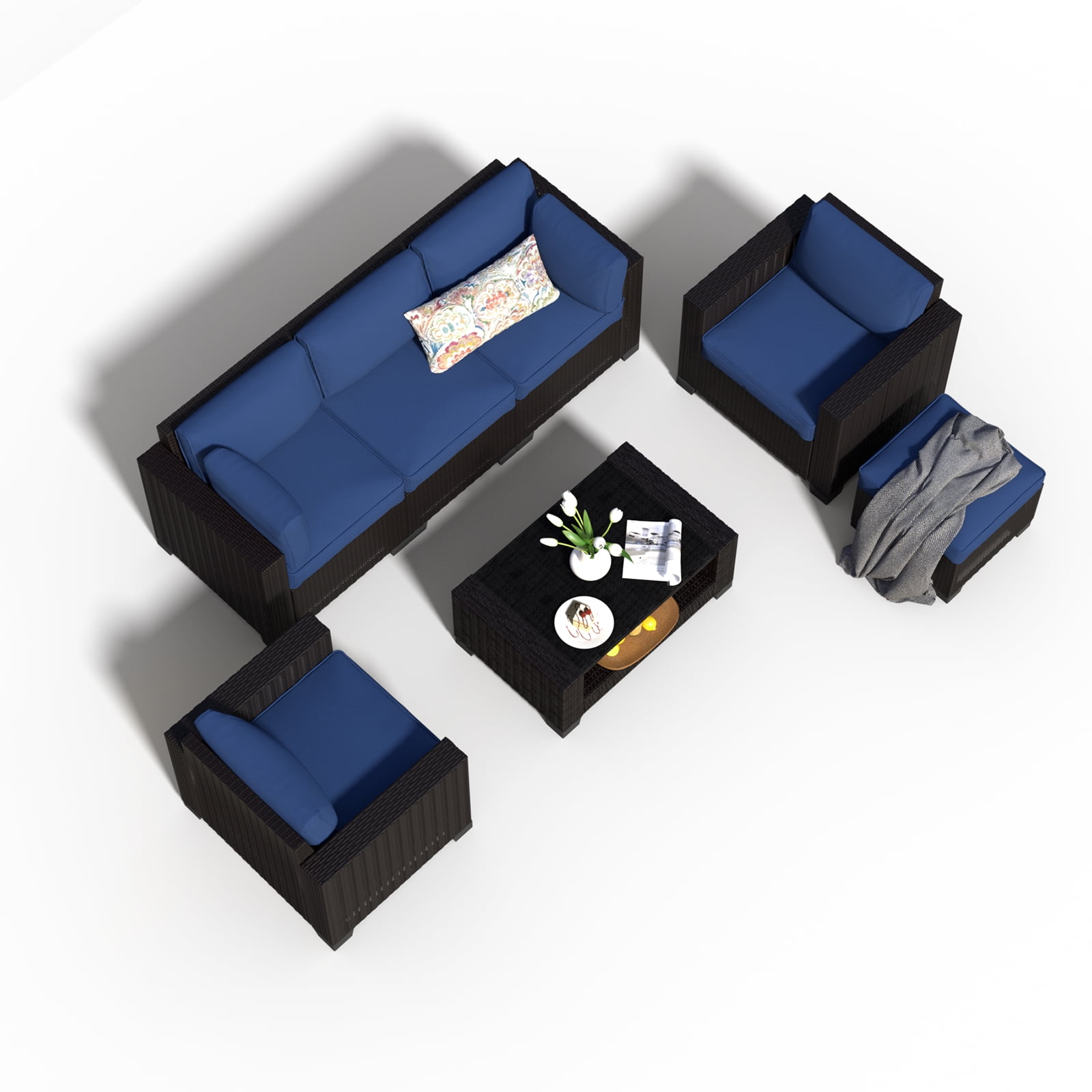 SHGJ&SOFT 7 Piece Patio Furniture Set, Wicker Outdoor Sectional Sofa with Washable Cushion Covers and Tempered Glass Table, Rattan Conversation Set for Poolside, Lawn, Balcony