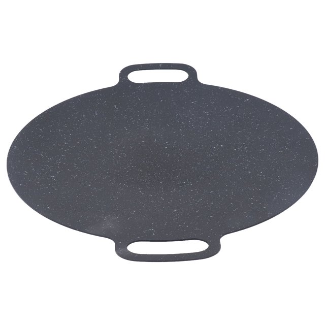 Assiette de Barbecue, Assiette Ronde Compacte Pratique pour Préparer des Aliments, Plaque de Barbecue Durable avec Revêtement en Pierre de Fer, Antiadhésive, Résistante à l'Usure, Poêle à Frire et à Rôtir pour BBQ avec Pinces Alimentaires Complètes et