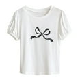 thumbnail image 2 of Viluyesy Girls T-Shirts, Bubble Short Sleeve Crew Neck Bow Graphic Summer Cute Casual Tees White 2T, 2 of 4