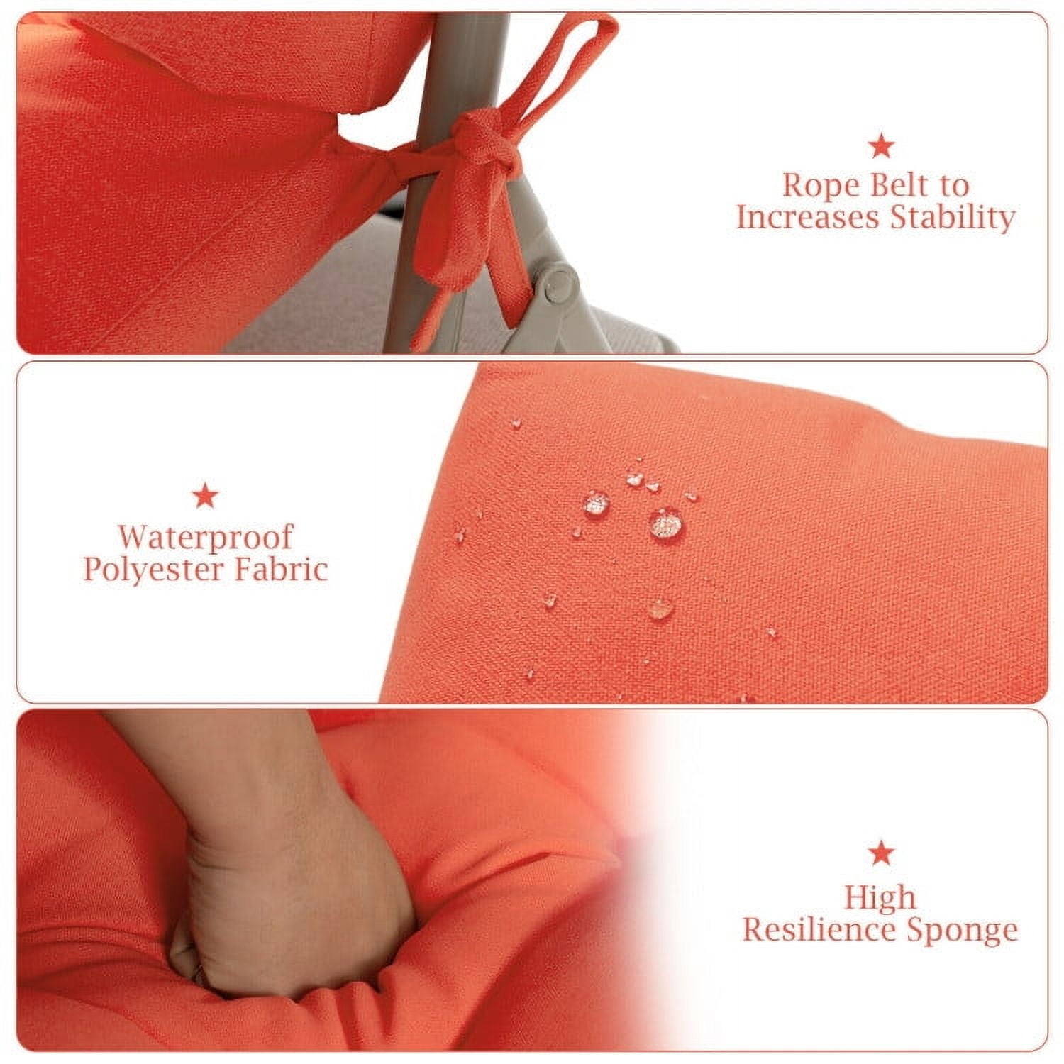 GVN 22 x 44 Inch Tufted Outdoor Patio Chair Seating Pad-Orange, Kitchen Chair Cushions, Dining Chair Pads