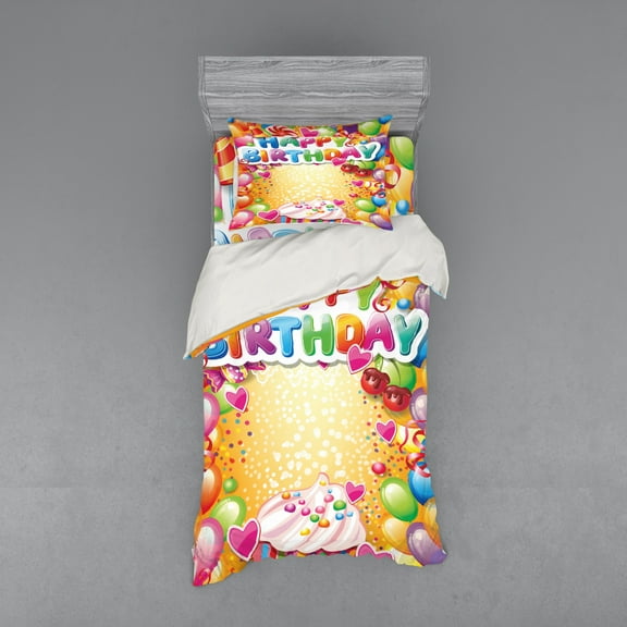 Ambesonne Colorful Bedding Set 3 Pcs, Vivid Balloons Cupcake, Twin, Multicolor