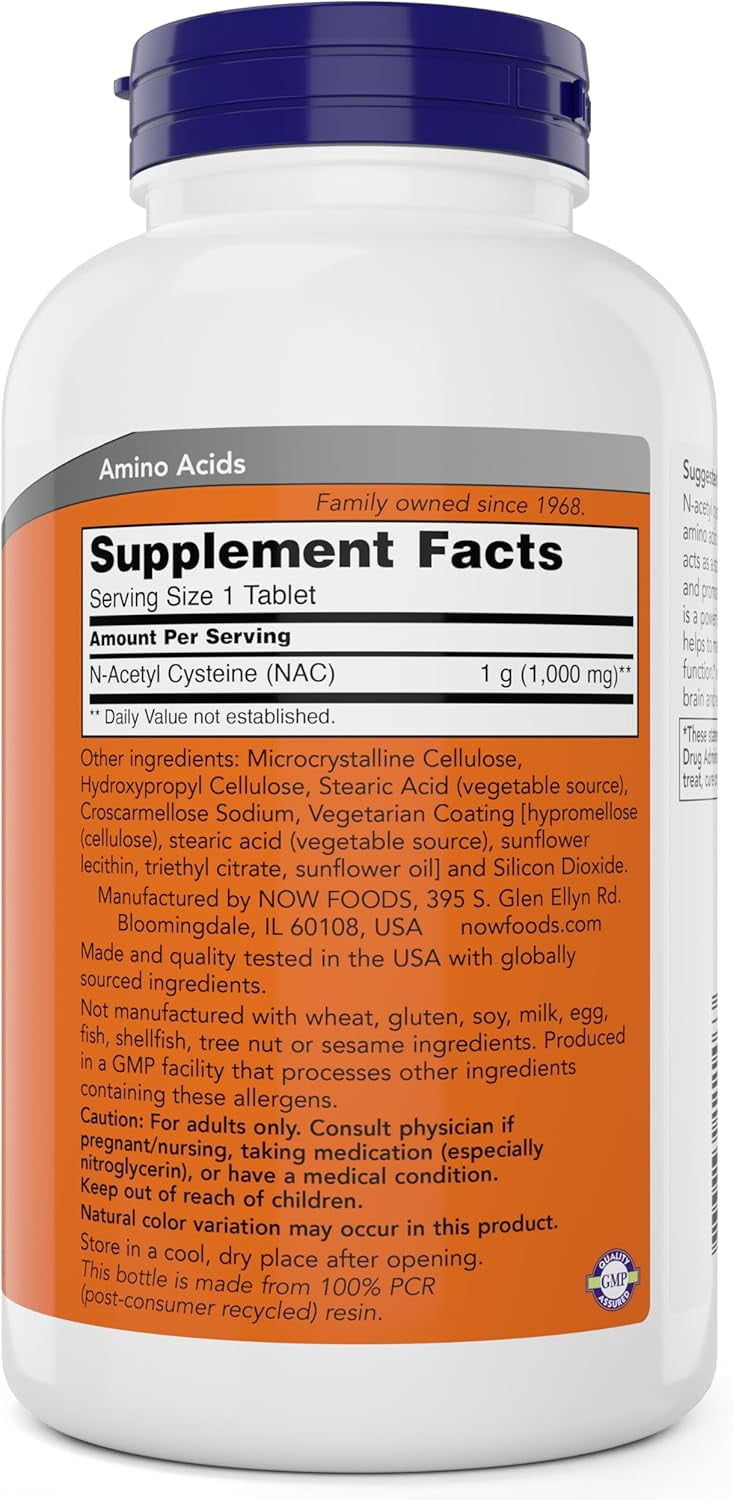 NOW NAC, 1000 mg, 250 tablets, Vegetarian and Vegan, Non-GMO