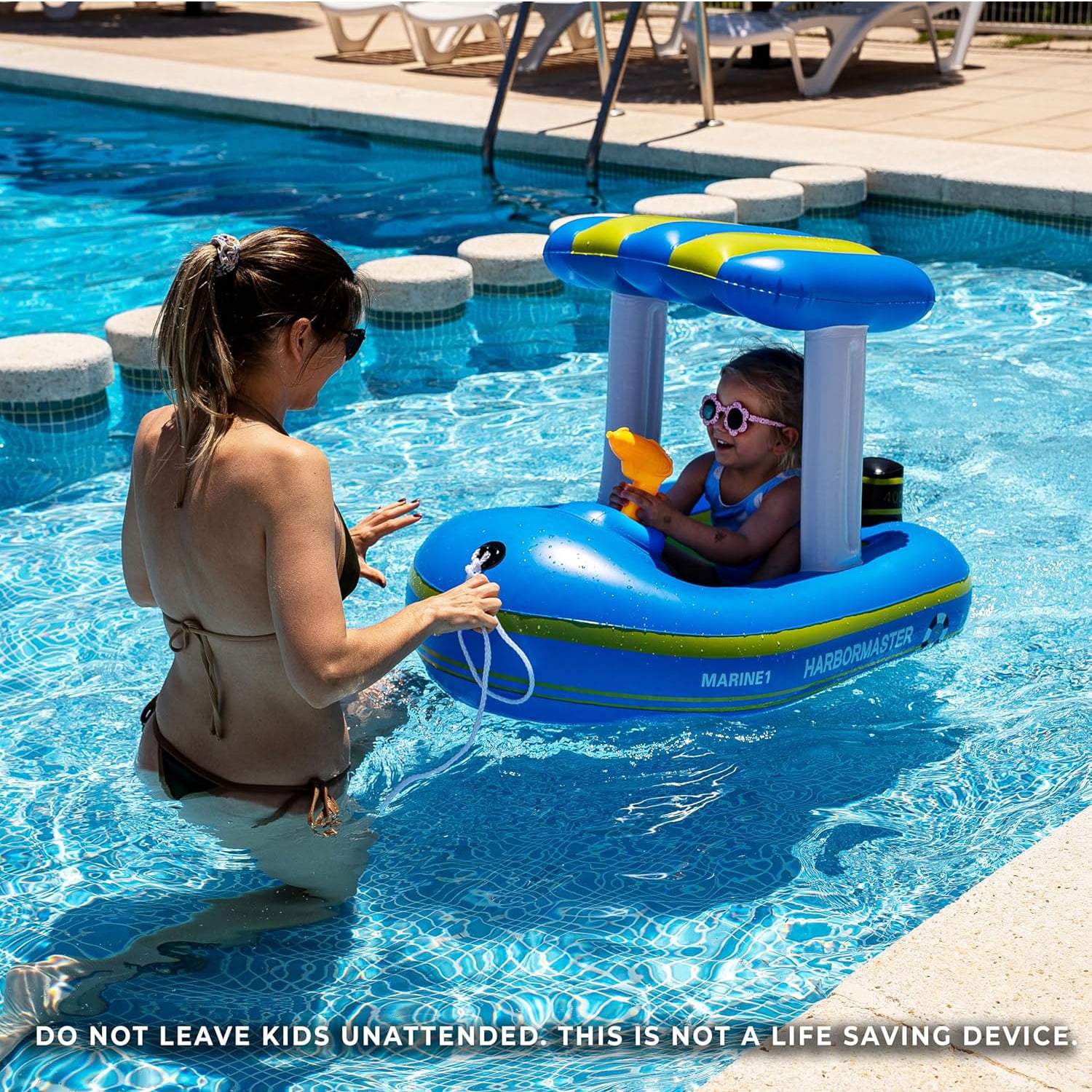 Zone Tech Inflatable Blue Harbor Master Boat Pool Float Ride On with Fun Water Toy Squirter