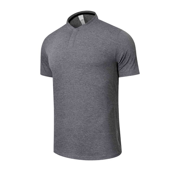 QQAMB Men's Tennis Shirts Plus Size Quick Dry Lightweight Collarless Short Sleeve Shirt for Men Gray L