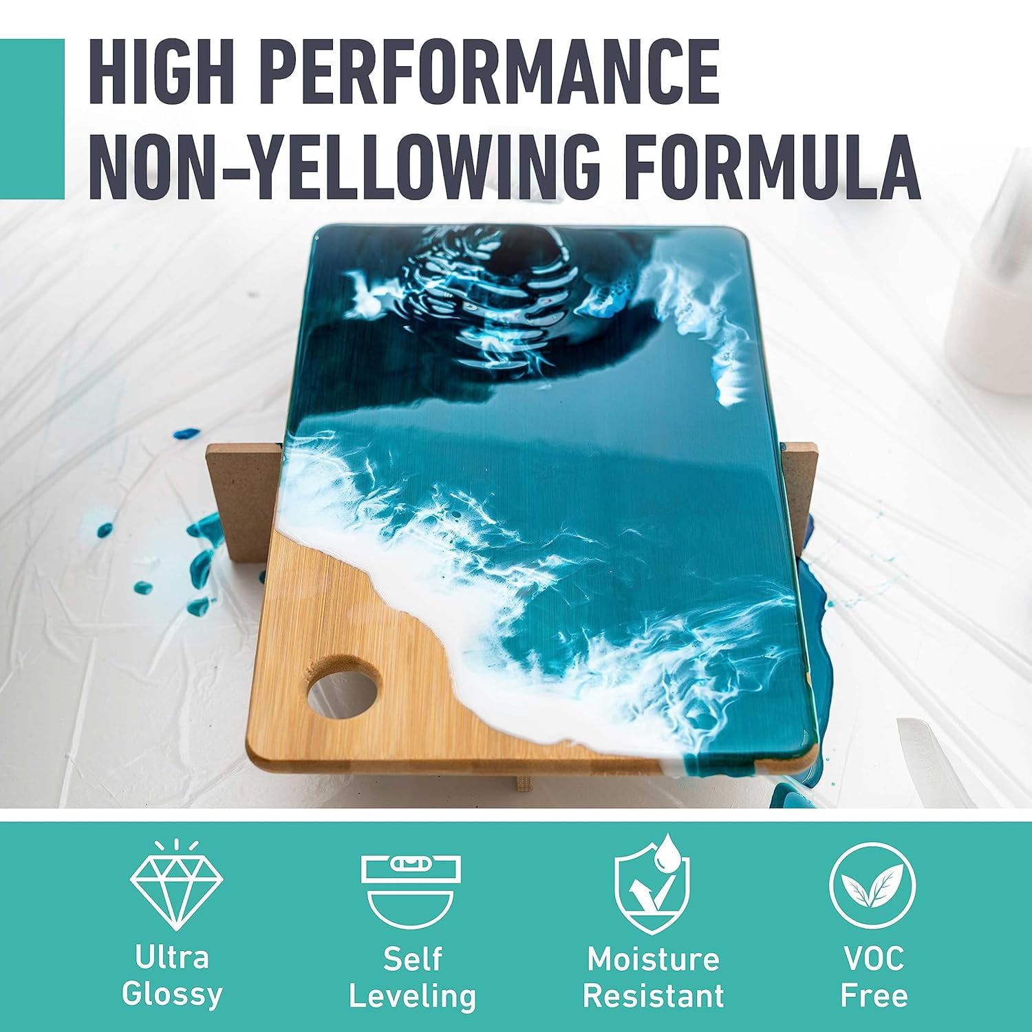 Epoxy Resin 156OZ With 4color powder, Newly Formulated Crystal Clear Epoxy Resin, Strong, Bubble-Free, Anti-Yellowing Art Resin That, Suitable for Casting, DIY, Molds, Jewelry, Easy to Mix 1:1 Ratio