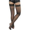 thumbnail image 2 of ToBeInStyle Womens Modern Chic Glimmer Cable Net Thigh High Stockings - Black - One Size, 2 of 8