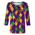 thumbnail image 5 of Visit the JURANMO Store Womens Three Quarter Sleeve T Shirts Carnival Mask Printed Mardi Gras Tee Shirt Novelty Graphic Fashion Tunic Tops Purple XL, 5 of 6