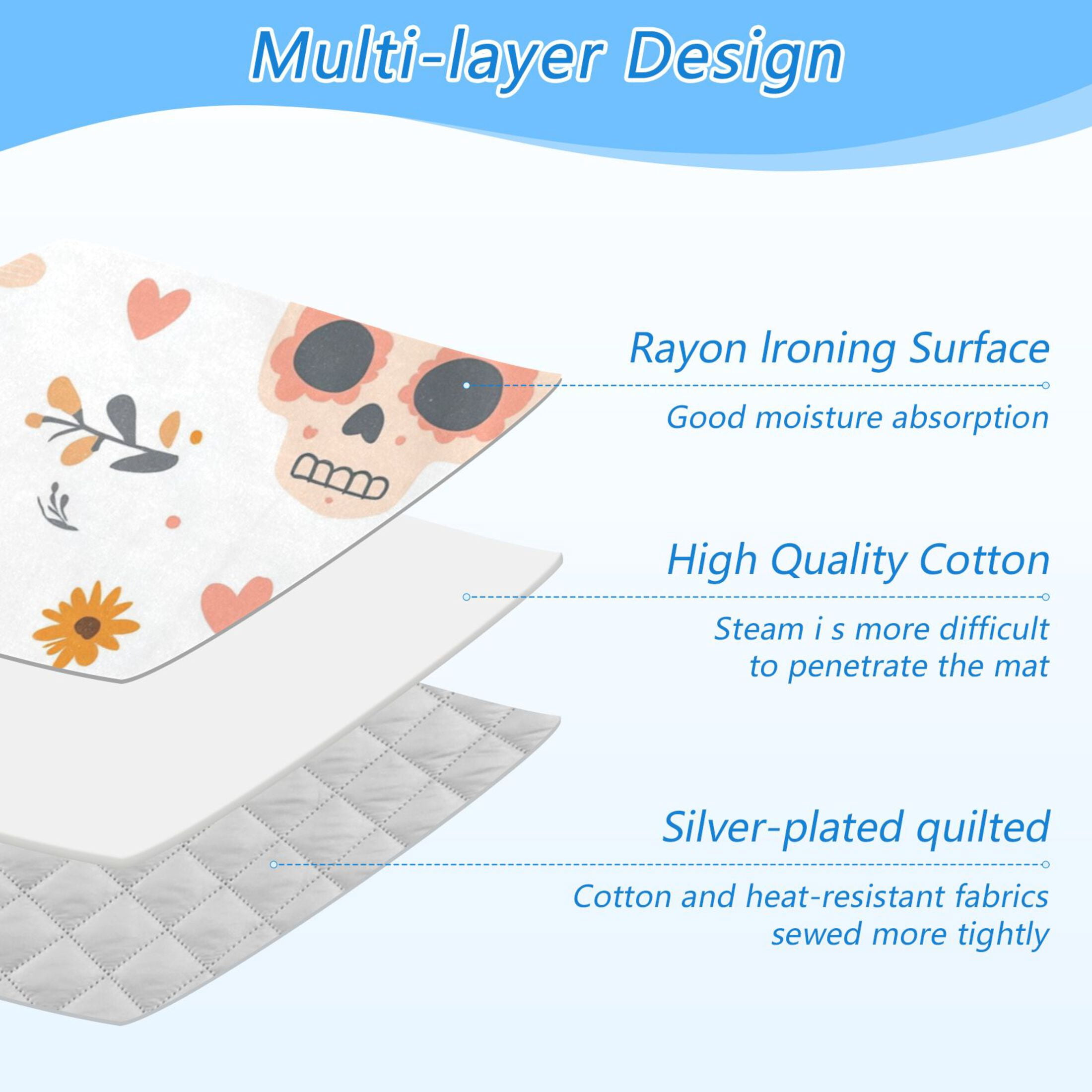 Orange Flowers Skulls Hearts Valentine Ironing Mat Blanket Portable Travel Ironing Pad Heat Resistant Pad 47.2" x 27.6”