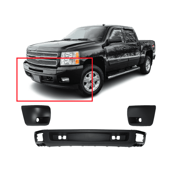 DCP Front Bumper Covers Kit For 2007-2013 Chevrolet Silverado 1500 GM1092192 Hybrid W/Fog Light Holes