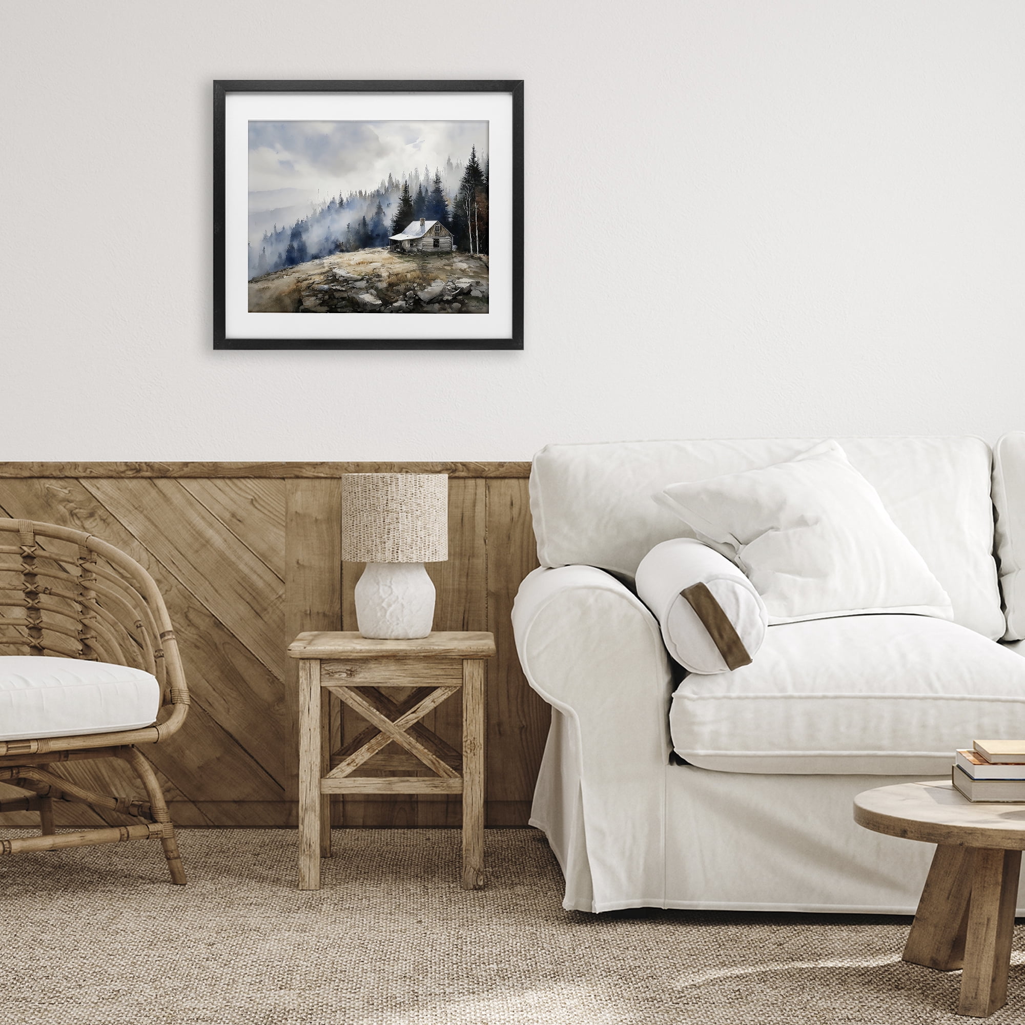 Stupell Industries Misty Cabin on Ridge Black Framed Print Under Glass, design by Franklyn Gregory
