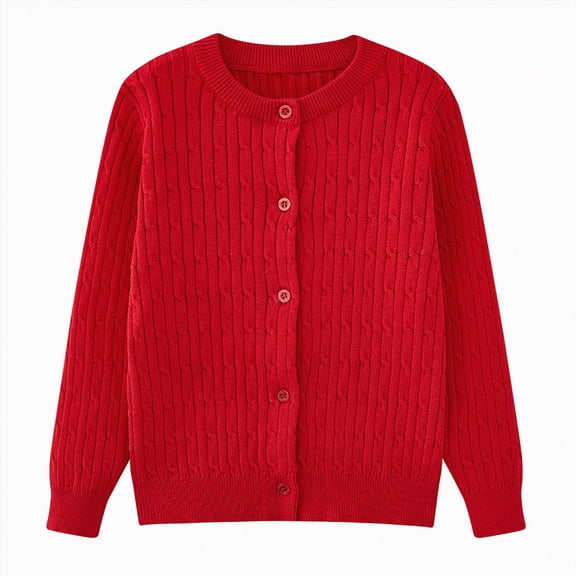 Cdudpw Girls' Long Sleeve Knitted Cardigan Kids Button Closure Shrug Sweaters Cropped Jacket Tops(M242-Red)