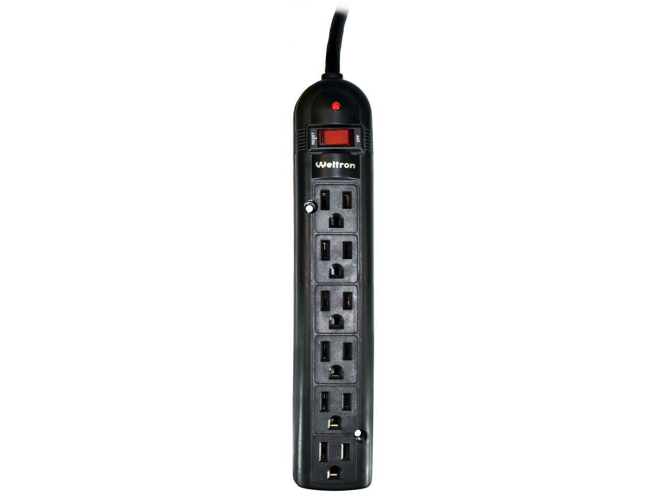 WELTRON 10ft Power Cord 6-Outlet Surge Protector Power Strip Black WSP600PLF10BK