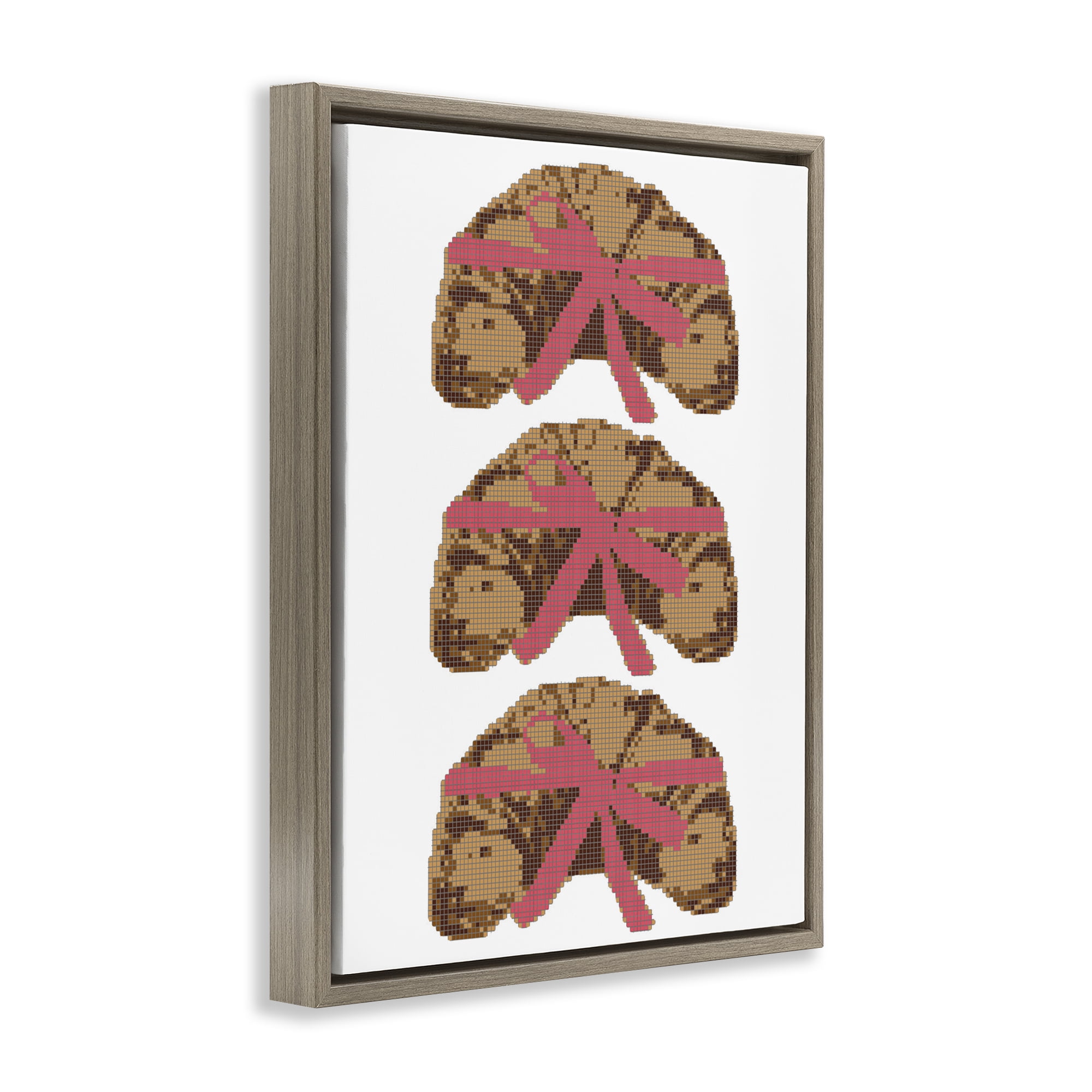 Stupell Industries Trio of Ribbon Croissants Brown Framed Floater Canvas Wall Art, design by Lil' Rue