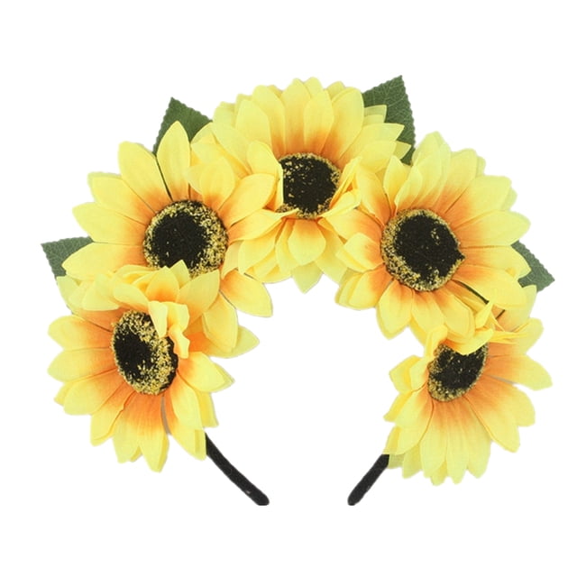 EeaseMX Tocado de girasol amarillo, diadema hawaiana con flores simuladas, accesorios para fotos navideñas
