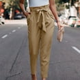 thumbnail image 5 of fartey Wide Leg Pants for Women 2025 High Paperbag Waist Solid Color Slim Trousers with Waist Tie Pockets Lounge Vacation Work Pants, 5 of 6