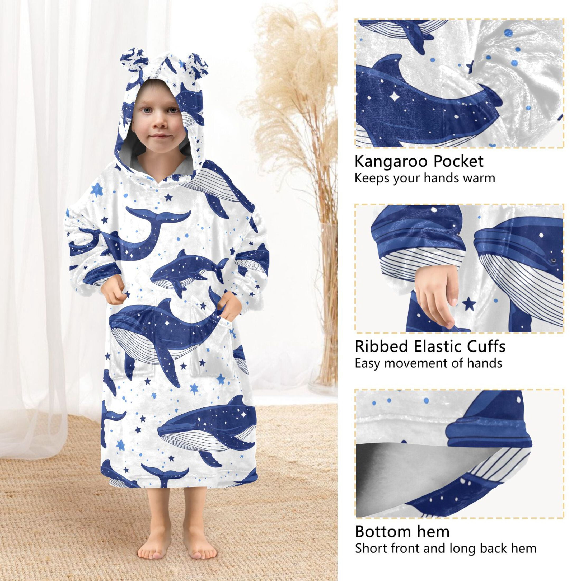 joogoo Wearable Blanket Hoodie for Whale Stars Oversized Sherpa Hooded 3-14 YR M