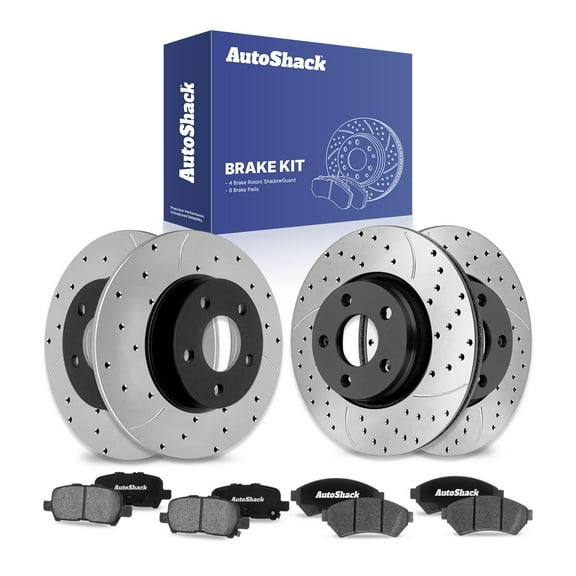 AutoShack Front & Rear Drilled & Slotted Brake Rotors Ceramic Brake Pads | Replacement for 2005-2009 Buick LaCrosse Allure 2005-2008 Pontiac Grand Prix | E-Coated | 12-PC Brake Kit | ShadowGuard
