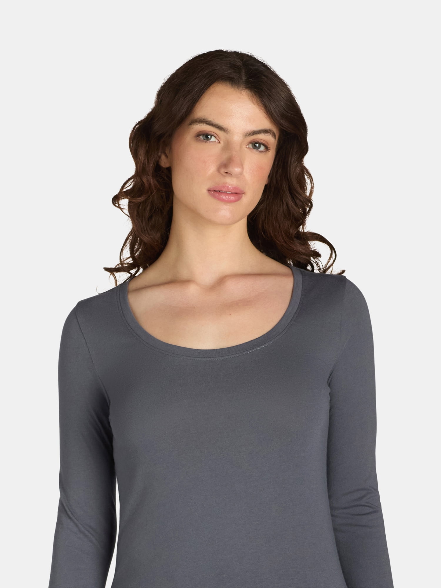 No Boundaries Scoop Neck Everyday Tee with Long Sleeves, 1 and 3 Pack, Women's