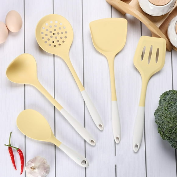 5pcs Kitchen Utensil Set Colorful Silicone Kitchen Utensils - Nonstick Cookware with Spatula Set - Colored Best Kitchen Tools Kitchen Gadgets(Yellow)