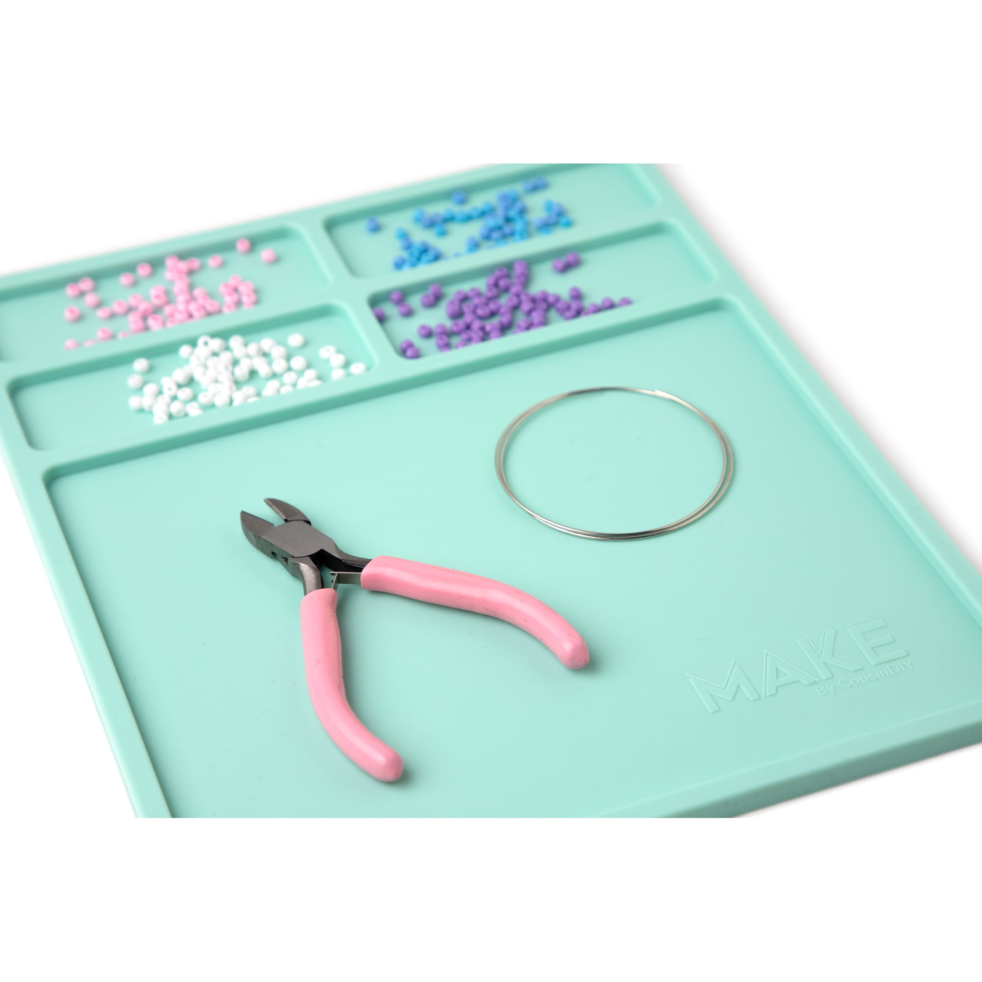 Cousin DIY Silicone Bead Board Crafting Mat with Recessed Compartments, Rolls Up, Teal Blue