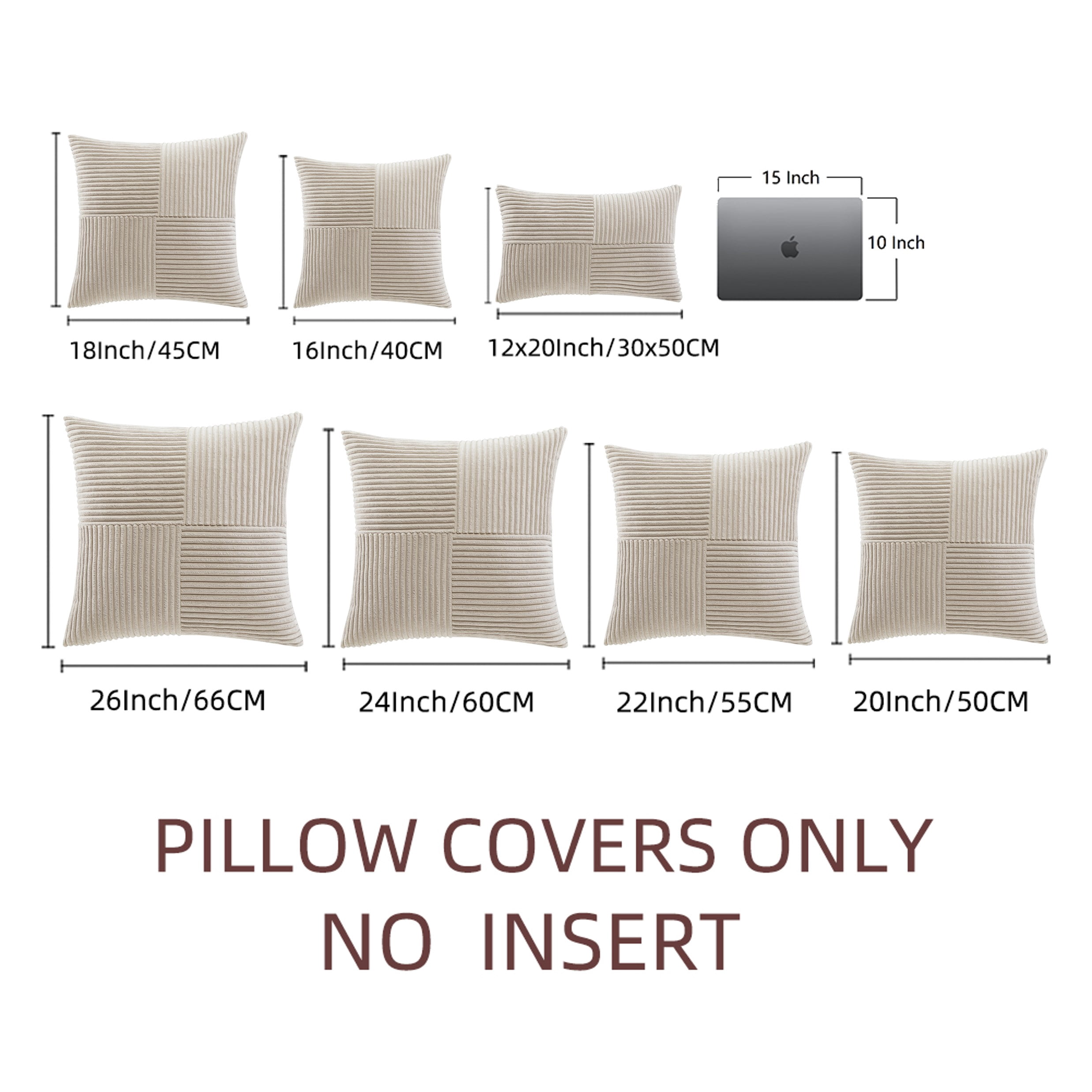 Fancy Homi 2 Packs Neutral Taupe Big Decorative Throw Pillow Covers 24x24 Inch for Couch Bed Sofa, Rustic Farmhouse Boho Home Decor, Soft Corss Corduroy Patchwork Accent Square Cushion Case 60x60 cm