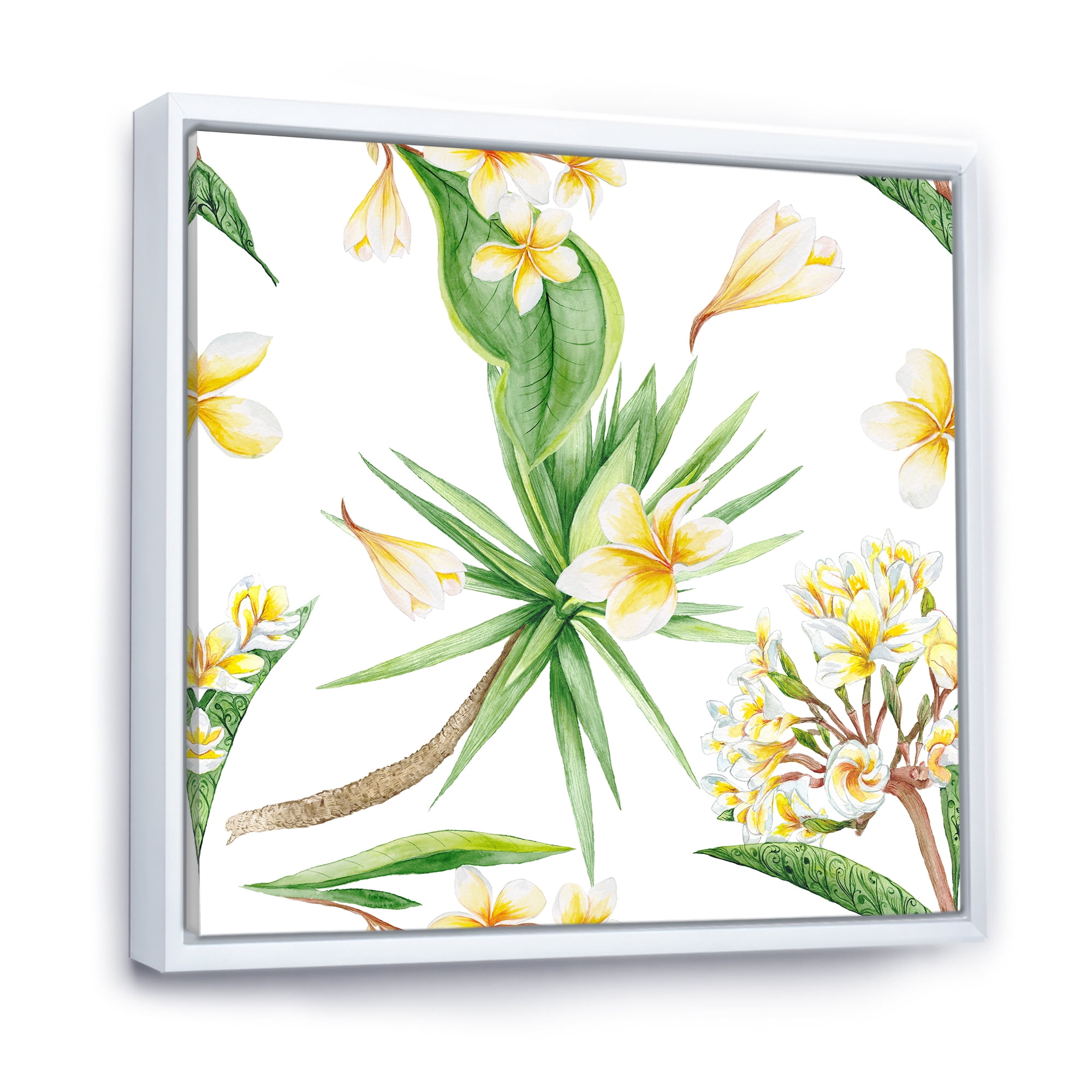 Designart 'Yellow Flowers and Tropical Foliage V' Modern Framed Canvas Wall Art Print