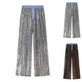 thumbnail image 2 of Sparkle Sequins Pants for Women Elastic Waist Wide Leg Palazzo Pants Chic Patchwork Glimmer Loose Party Club Trousers, 2 of 5